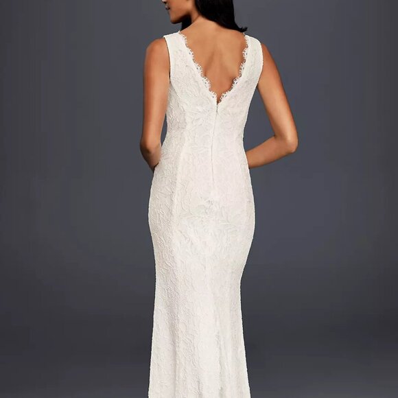 DB STUDIO NWT Allover Lace V-Neck Sheath Wedding Dress size 16W - never altered - Picture 2 of 14